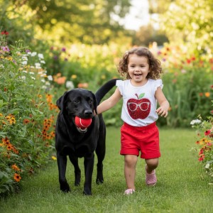 Compleu iDO pentru fetiță din jerseu de bumbac, tricou alb cu măr și pantaloni scurți roșii, 0.8361PV24RO